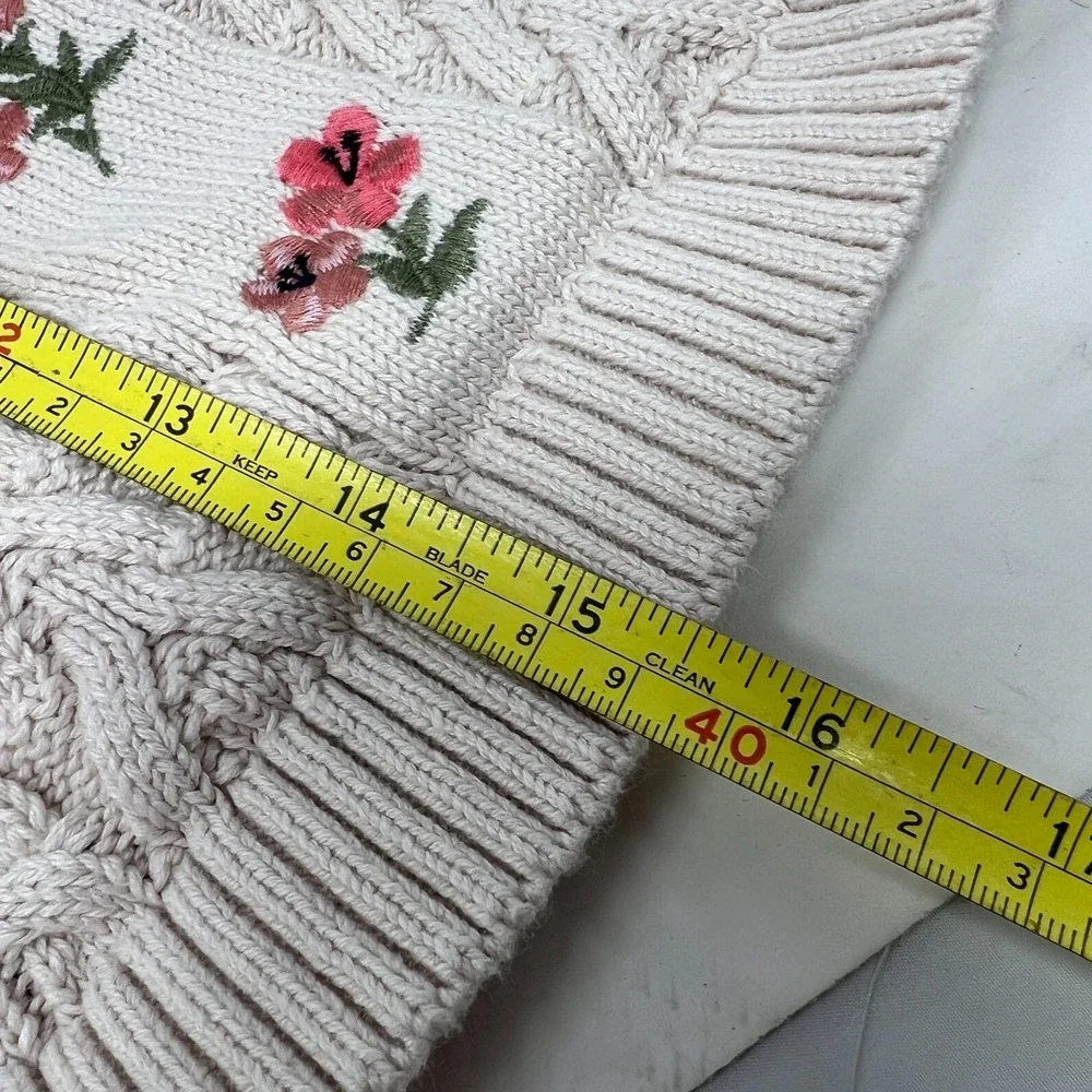Gymboree Cotton Cable Knit Embroidered Sweater‎ Girls Size 6 Tan Cottagecore